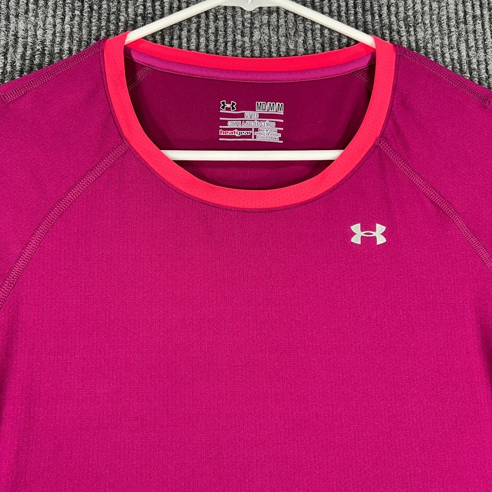 Under Armour Shirt Womens Medium Purple Short Sleeve Fitted Heat Gear Active